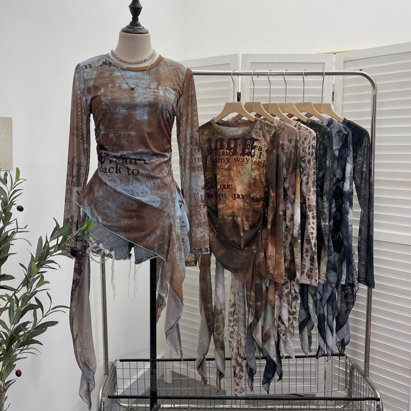 Tie Dye Shirt Vintage - ISAROSE Y2K T-shirt en maille pour