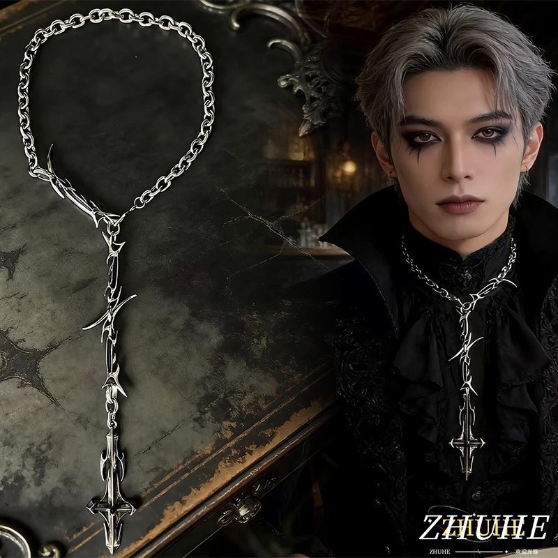 Vintage Fashion Mens - Collier pendentif épée à épines gothiques,