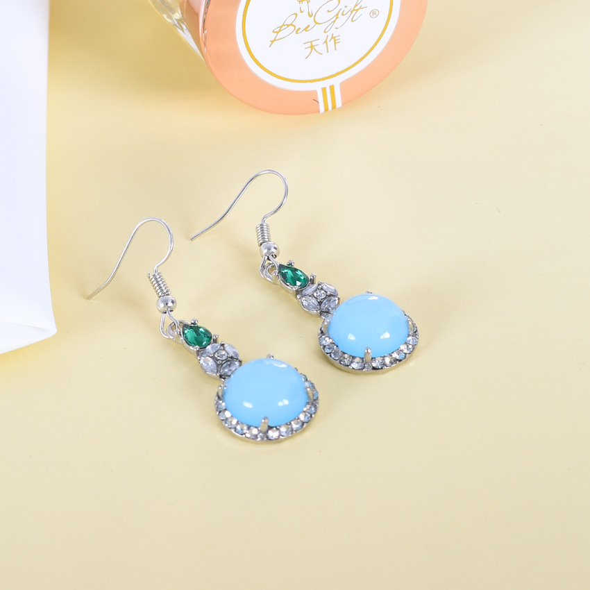 Vintage Fashion Design - Boucles d'oreilles en Jade naturel bleu,