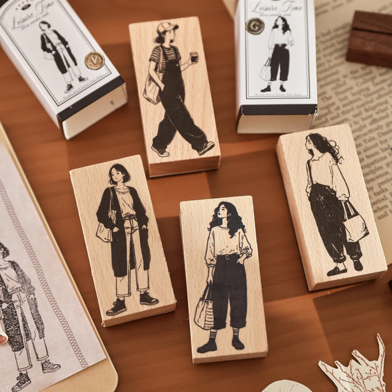 Vintage Fashion Journal - Tampon en bois pour fille, mode
